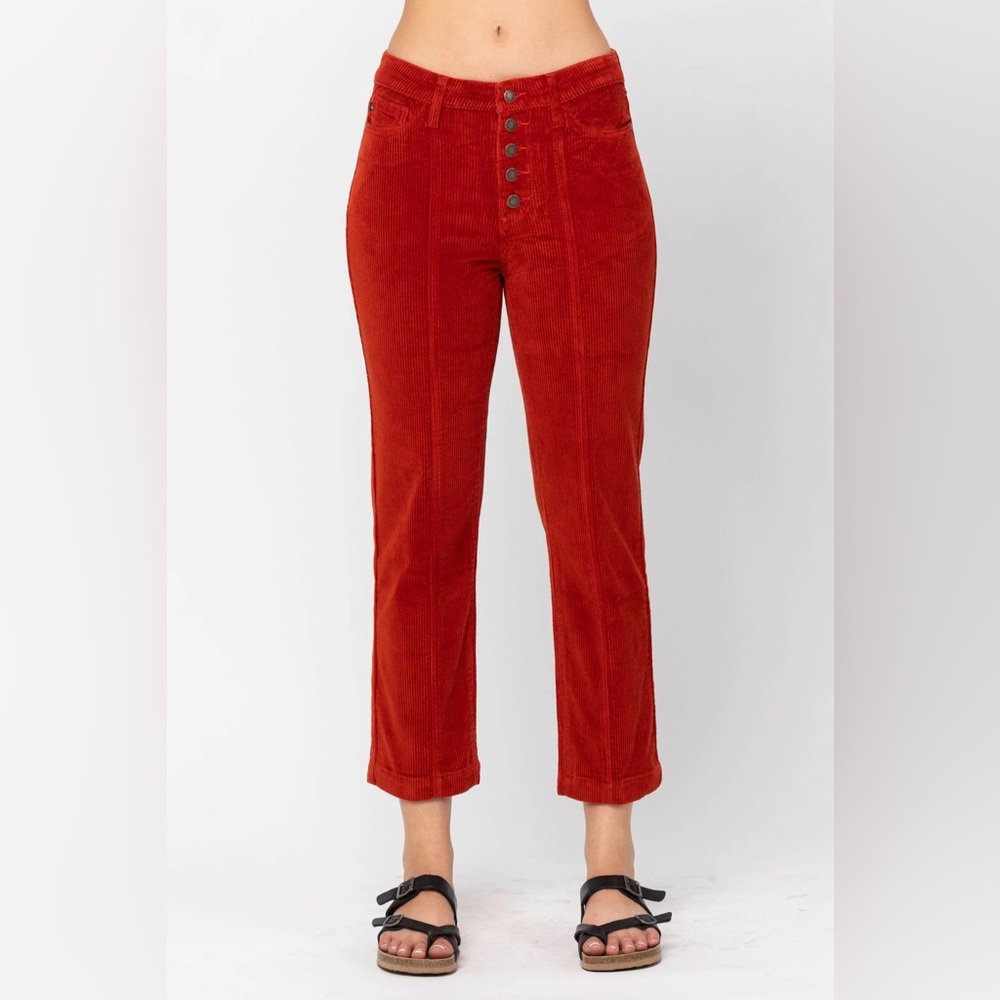 NWT Judy Blue Size 11 High Rise Corduroy Pants - orange/Red